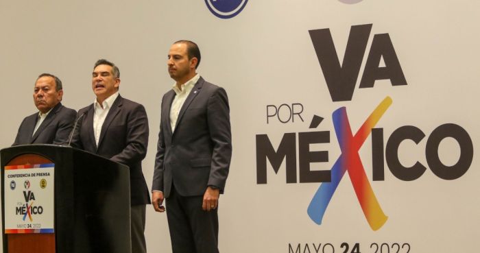 Marko Cortés (PAN), Alejandro Moreno Cárdenas (PRI), y Jesús Zambrano (PRD), quienes integran la coalición Va por México.