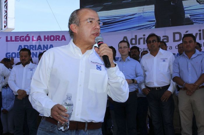 El expanista Felipe Calderón desde un evento en Tlaxcala, celebrado en mayo de 2016.