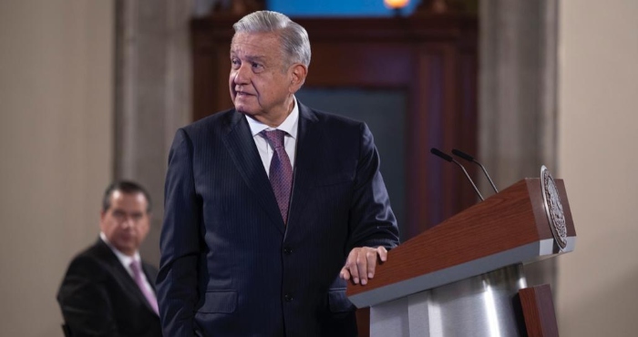 El Presidente Andrés Manuel López Obrador en conferencia desde Palacio Nacional.