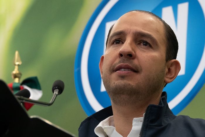 Marko Cortés, dirigente del Partido Acción Nacional (PAN), en una conferencia de prensa.