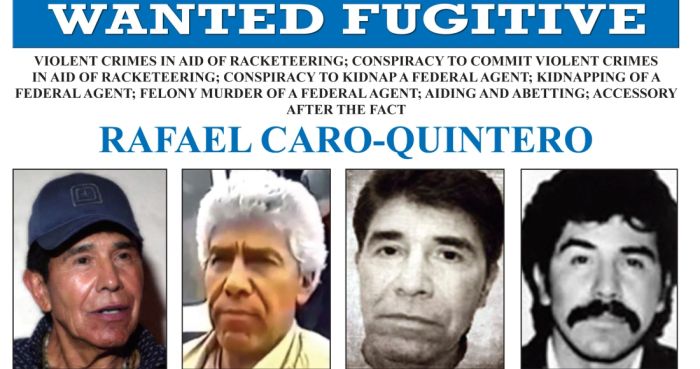 Esta imagen publicada por el FBI muestra el cartel de búsqueda de Rafael Caro Quintero, quien estuvo detrás del asesinato de un agente de la DEA en 1985.