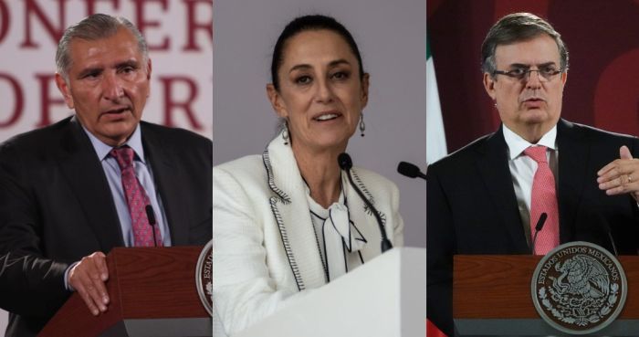 Adán Augusto López Hernández, Secretario de Gobernación; Claudia Sheinbaum, Jefa de Gobierno de la Ciudad de México; y Marcelo Ebrard, Secretario de Relaciones Exteriores.