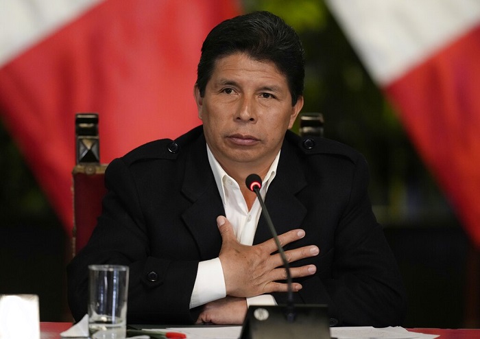 El entonces Presidente de Perú, Pedro Castillo, asiste a una conferencia de prensa en el Palacio Presidencial en Lima, Perú, el martes 11 de octubre de 2022.