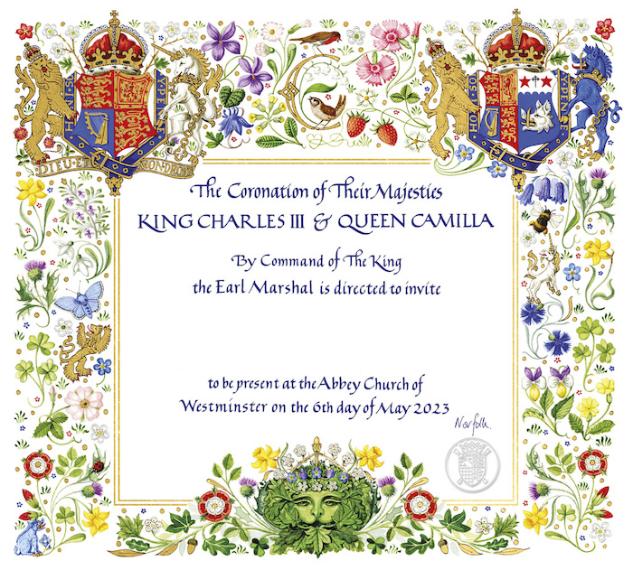 Esta fotografía publicada por el Palacio de Buckingham el martes 4 de abril de 2023 muestra la invitación a la coronación del rey Carlos III en la Abadía de Westminster.