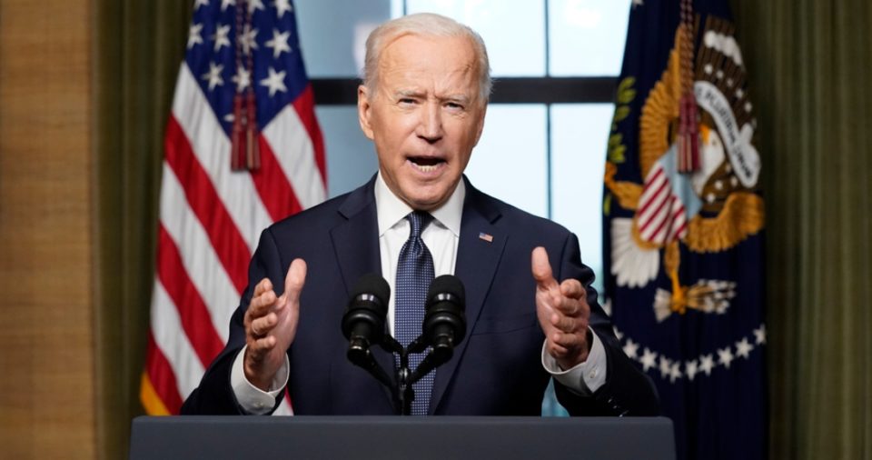 El Presidente de Estados Unidos, Joe Biden, habla desde la Sala de Tratado de la Casa Blanca el 14 de abril de 2021 sobre la retirada de las tropas restantes de EU en Afganistán.